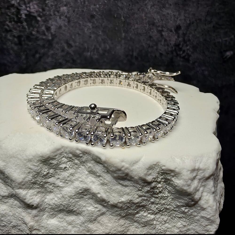 925 Sterling Silver 3.4mm CZ Tennis Bracelet - 7 Inches w/Box Lock - Picture 4 of 10